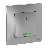 Выключатель 2-клавишный SYSTEME ELECTRIC BLANCA с подсветкой, скрытый монтаж, алюминий, BLNVS010513