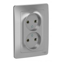 Розетка двухместная SYSTEME ELECTRIC BLANCA, скрытый монтаж, без заземления, алюминий