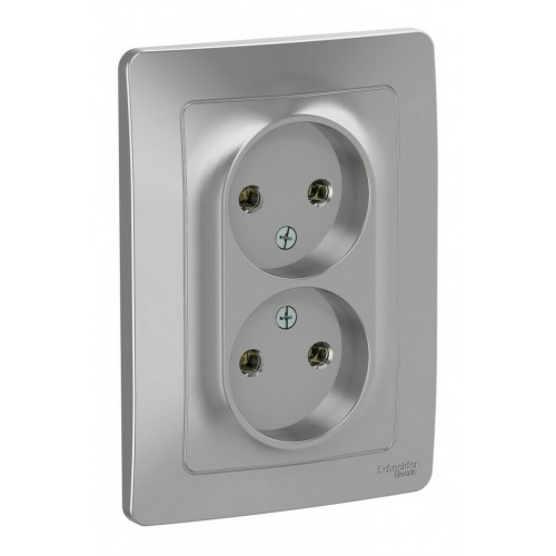 Розетка двухместная SYSTEME ELECTRIC BLANCA, скрытый монтаж, без заземления, алюминий