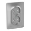 Розетка двухместная SYSTEME ELECTRIC BLANCA, скрытый монтаж, без заземления, со шторками, алюминий