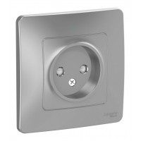 Розетка SYSTEME ELECTRIC BLANCA, скрытый монтаж, без заземления, со шторками, алюминий