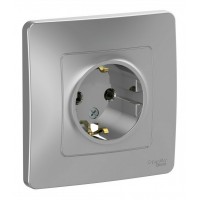 Розетка SYSTEME ELECTRIC BLANCA, скрытый монтаж, с заземлением, алюминий, BLNRS001013