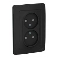 Розетка двухместная SYSTEME ELECTRIC BLANCA, скрытый монтаж, без заземления, со шторками, антрацит