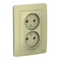 Розетка двухместная SYSTEME ELECTRIC BLANCA, скрытый монтаж, без заземления, бежевый