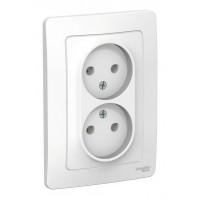 Розетка двухместная SYSTEME ELECTRIC BLANCA, скрытый монтаж, без заземления, белый
