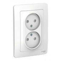 Розетка двухместная SYSTEME ELECTRIC BLANCA, скрытый монтаж, без заземления, со шторками, белый