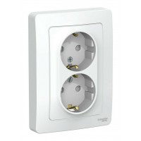 Розетка двухместная SYSTEME ELECTRIC BLANCA, скрытый монтаж, с заземлением, со шторками, белый, BLNRS001121