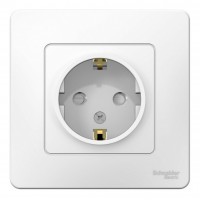 Розетка SYSTEME ELECTRIC BLANCA, скрытый монтаж, с заземлением, со шторками, белый, BLNRS001111