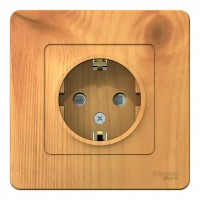Розетка SYSTEME ELECTRIC BLANCA, скрытый монтаж, с заземлением, со шторками, ясень, BLNRS001115
