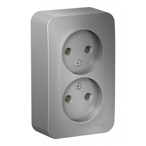 Розетка двухместная SYSTEME ELECTRIC BLANCA, открытый монтаж, без заземления, алюминий,
