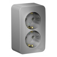 Розетка двухместная SYSTEME ELECTRIC BLANCA, открытый монтаж, с заземлением, алюминий, BLNRA010213