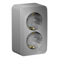 Розетка двухместная SYSTEME ELECTRIC BLANCA, открытый монтаж, с заземлением, со шторками, алюминий, BLNRA011213