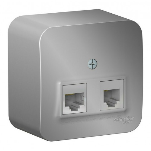 Розетка телефонная+компьютерная RJ11+RJ45 SYSTEME ELECTRIC BLANCA, открытый монтаж, алюминий, BLNIA045113
