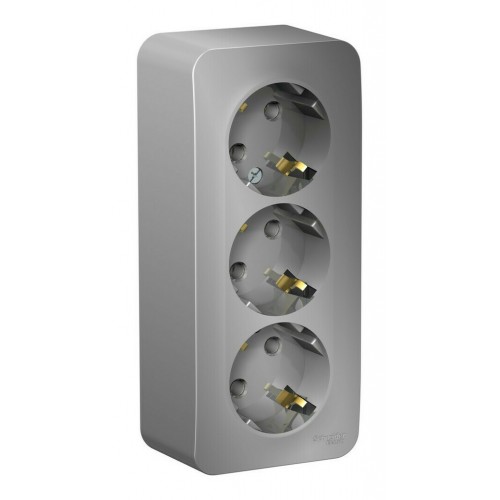 Розетка трехместная SYSTEME ELECTRIC BLANCA, открытый монтаж, с заземлением, алюминий, BLNRA010313