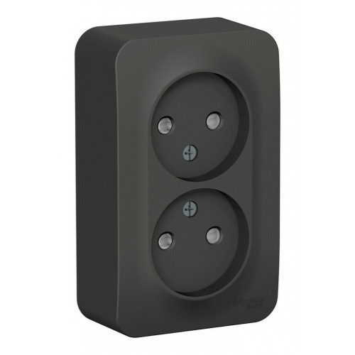 Розетка двухместная SYSTEME ELECTRIC BLANCA, открытый монтаж, без заземления, со шторками, антрацит