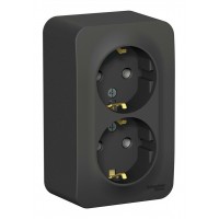 Розетка двухместная SYSTEME ELECTRIC BLANCA, открытый монтаж, с заземлением, антрацит, BLNRA010216