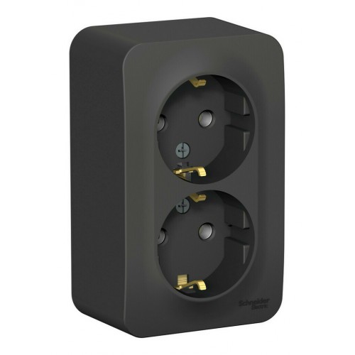 Розетка двухместная SYSTEME ELECTRIC BLANCA, открытый монтаж, с заземлением, антрацит, BLNRA010206