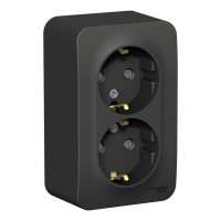 Розетка двухместная SYSTEME ELECTRIC BLANCA, открытый монтаж, с заземлением, со шторками, антрацит, BLNRA011216