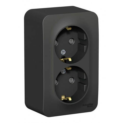 Розетка двухместная SYSTEME ELECTRIC BLANCA, открытый монтаж, с заземлением, со шторками, антрацит, BLNRA011216