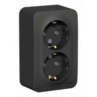 Розетка двухместная SYSTEME ELECTRIC BLANCA, открытый монтаж, с заземлением, со шторками, антрацит, BLNRA011206