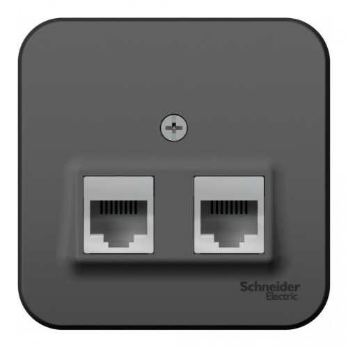 Розетка телефонная+компьютерная RJ11+RJ45 SYSTEME ELECTRIC BLANCA, открытый монтаж, антрацит, BLNIA045116