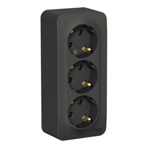 Розетка трехместная SYSTEME ELECTRIC BLANCA, открытый монтаж, с заземлением, антрацит, BLNRA010316