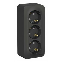Розетка трехместная SYSTEME ELECTRIC BLANCA, открытый монтаж, с заземлением, со шторками, антрацит, BLNRA011316