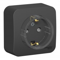 Розетка SYSTEME ELECTRIC BLANCA, открытый монтаж, с заземлением, со шторками, антрацит, BLNRA111116