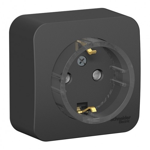 Розетка SYSTEME ELECTRIC BLANCA, открытый монтаж, с заземлением, со шторками, антрацит, BLNRA111116