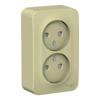 Розетка двухместная SYSTEME ELECTRIC BLANCA, открытый монтаж, без заземления, со шторками, бежевый