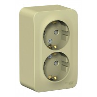 Розетка двухместная SYSTEME ELECTRIC BLANCA, открытый монтаж, с заземлением, со шторками, бежевый, BLNRA011217