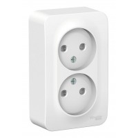 Розетка двухместная SYSTEME ELECTRIC BLANCA, открытый монтаж, без заземления, со шторками, белый