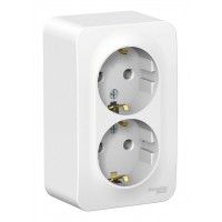 Розетка двухместная SYSTEME ELECTRIC BLANCA, открытый монтаж, с заземлением, белый, BLNRA010211