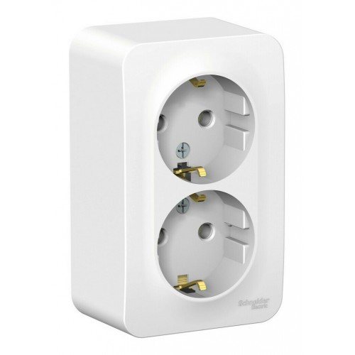 Розетка двухместная SYSTEME ELECTRIC BLANCA, открытый монтаж, с заземлением, белый, BLNRA010211