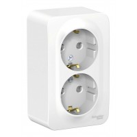 Розетка двухместная SYSTEME ELECTRIC BLANCA, открытый монтаж, с заземлением, со шторками, белый, BLNRA011211