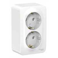 Розетка двухместная SYSTEME ELECTRIC BLANCA, открытый монтаж, с заземлением, со шторками, белый, BLNRA011221