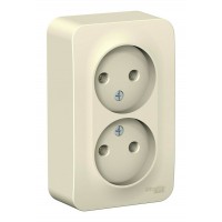 Розетка двухместная SYSTEME ELECTRIC BLANCA, открытый монтаж, без заземления, молочный