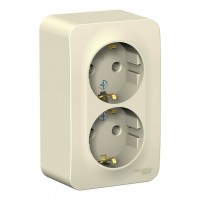 Розетка двухместная SYSTEME ELECTRIC BLANCA, открытый монтаж, с заземлением, молочный, BLNRA010212