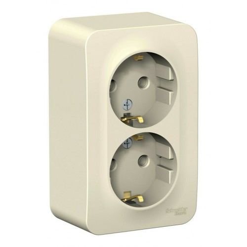 Розетка двухместная SYSTEME ELECTRIC BLANCA, открытый монтаж, с заземлением, молочный, BLNRA010202