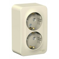 Розетка двухместная SYSTEME ELECTRIC BLANCA, открытый монтаж, с заземлением, со шторками, молочный, BLNRA011212