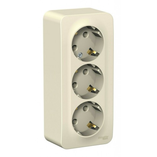 Розетка трехместная SYSTEME ELECTRIC BLANCA, открытый монтаж, с заземлением, молочный, BLNRA010312