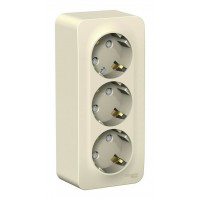 Розетка трехместная SYSTEME ELECTRIC BLANCA, открытый монтаж, с заземлением, со шторками, молочный, BLNRA011312