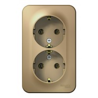 Розетка двухместная SYSTEME ELECTRIC BLANCA, открытый монтаж, с заземлением, титан, BLNRA010214