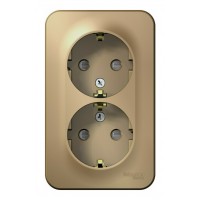 Розетка двухместная SYSTEME ELECTRIC BLANCA, открытый монтаж, с заземлением, со шторками, титан, BLNRA011214