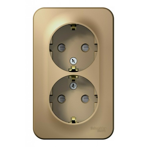 Розетка двухместная SYSTEME ELECTRIC BLANCA, открытый монтаж, с заземлением, со шторками, титан, BLNRA011204
