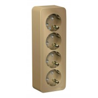 Розетка четырехместная SYSTEME ELECTRIC BLANCA, открытый монтаж, с заземлением, со шторками, титан, BLNRA011414