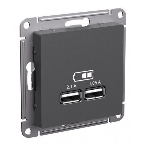 Розетка 2xUSB SYSTEME ELECTRIC ATLASDESIGN, скрытый монтаж, базальт, ATN001433