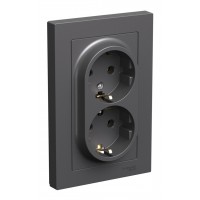 Розетка двухместная SYSTEME ELECTRIC ATLASDESIGN, скрытый монтаж, с заземлением, базальт, ATN001424