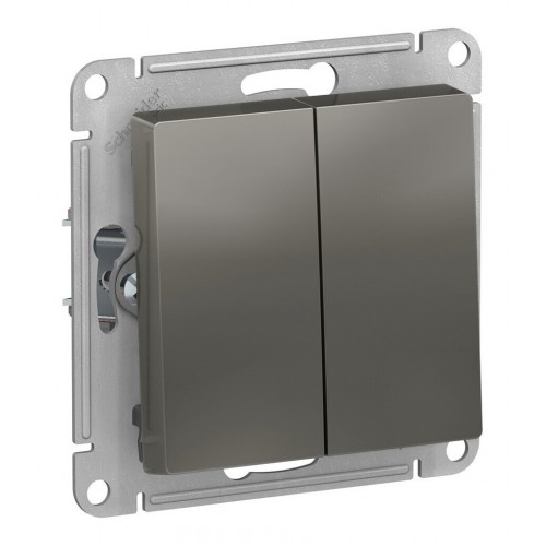Выключатель 2-клавишный кнопочный SYSTEME ELECTRIC ATLASDESIGN, скрытый монтаж, сталь, ATN000917