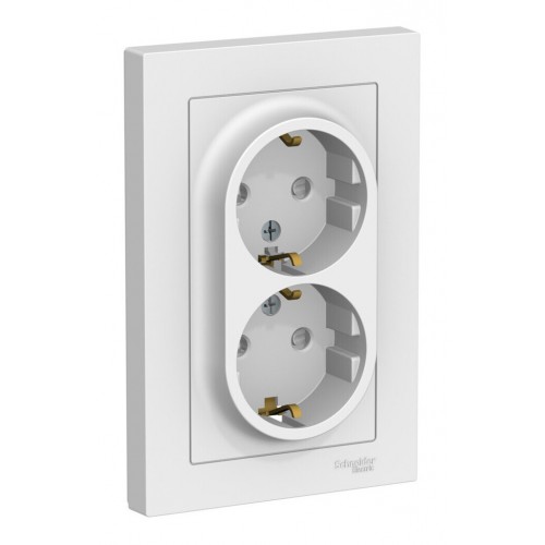 Розетка двухместная SYSTEME ELECTRIC ATLASDESIGN, скрытый монтаж, с заземлением, со шторками, лотос, ATN001326